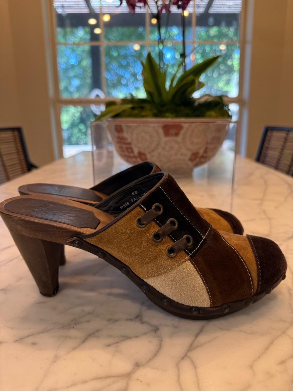 Coach Suede Patchwork Mules in Brown, Tan and Cream